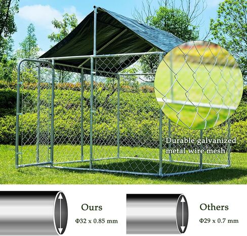 بيت الكلب الكبير في الهواء الطلق من JOHUNT، سياج الكلب العقلي شديد التحمل مع غطاء مقاوم للماء والأشعة فوق البنفسجية، بيت الكلب بيت الكلب المجلفن للفناء الخلفي، المزرعة، الحديقة (6.5 × 6.5 × 6.8 بوصة) in Kuwait