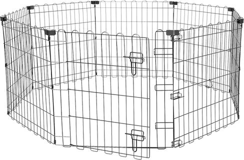 Amazon Basics Foldable Octagonal Metal Exercise Pet Playpen for Dogs, Portable Fence Pen, Single Door, 60 x 60 x 36 Inches, Medium - 36"H, Metal, Black in Saudi Arabia