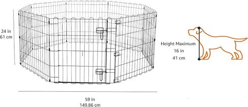Amazon Basics Foldable Octagonal Metal Exercise Pet Playpen for Dogs, Portable Fence Pen, Single Door, 60 x 60 x 36 Inches, Medium - 36"H, Metal, Black in Saudi Arabia