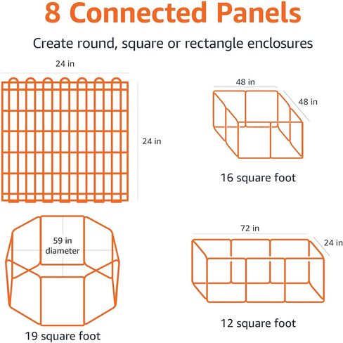 Amazon Basics Foldable Octagonal Metal Exercise Pet Playpen for Dogs, Portable Fence Pen, Single Door, 60 x 60 x 36 Inches, Medium - 36"H, Metal, Black in Saudi Arabia