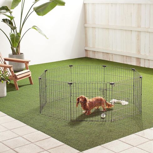 Amazon Basics Foldable Octagonal Metal Exercise Pet Playpen for Dogs, Portable Fence Pen, Single Door, 60 x 60 x 36 Inches, Medium - 36"H, Metal, Black in Saudi Arabia