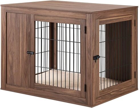 unipaws Furniture Style Dog Crate for Small Dogs, Cats, Min Pigs, Rabbit, Indoor Aesthetic Puppy Kennel, Modern Decorative Wood Wire Pet House Dog Cage, Pretty Cute End Side Table Nightstand, Grey in Kuwait