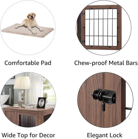 unipaws Furniture Style Dog Crate for Small Dogs, Cats, Min Pigs, Rabbit, Indoor Aesthetic Puppy Kennel, Modern Decorative Wood Wire Pet House Dog Cage, Pretty Cute End Side Table Nightstand, Grey in Kuwait