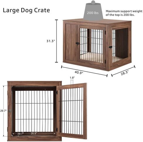 unipaws Furniture Style Dog Crate for Small Dogs, Cats, Min Pigs, Rabbit, Indoor Aesthetic Puppy Kennel, Modern Decorative Wood Wire Pet House Dog Cage, Pretty Cute End Side Table Nightstand, Grey in Kuwait