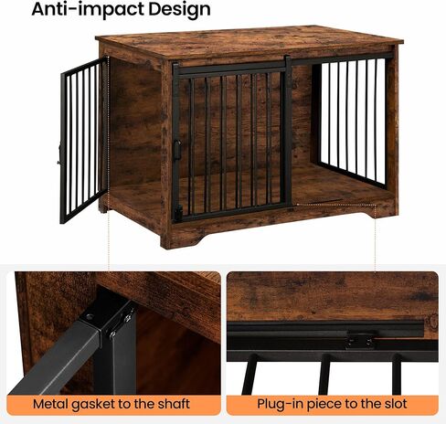 Hzuaneri Dog Crate Furniture, 39.4" Heavy Duty Dog Kennels with Sliding Barn Door, End Side Table, Wooden Dog House for Small/Medium/Large Dog, Chew-Resistant, Rustic Brown and Black DFC02301B in Kuwait