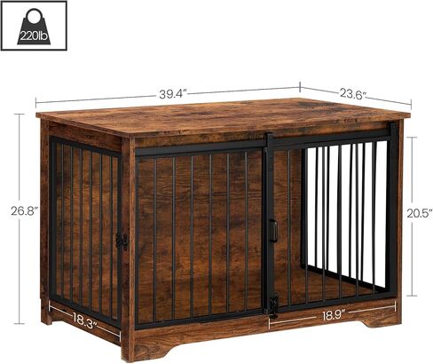 Hzuaneri Dog Crate Furniture, 39.4" Heavy Duty Dog Kennels with Sliding Barn Door, End Side Table, Wooden Dog House for Small/Medium/Large Dog, Chew-Resistant, Rustic Brown and Black DFC02301B in Kuwait