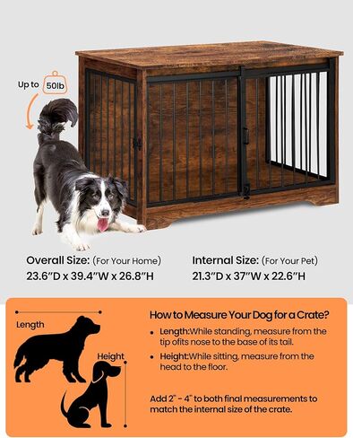 Hzuaneri Dog Crate Furniture, 39.4" Heavy Duty Dog Kennels with Sliding Barn Door, End Side Table, Wooden Dog House for Small/Medium/Large Dog, Chew-Resistant, Rustic Brown and Black DFC02301B in Kuwait