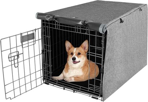 X-ZONE PET Double Door Dog Crate Cover - Polyester Pet Kennel Cover (Fits 24 30 36 42 48 inches Wire Crate) (42Inch, Tan) in Saudi Arabia