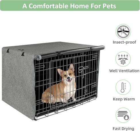 X-ZONE PET Double Door Dog Crate Cover - Polyester Pet Kennel Cover (Fits 24 30 36 42 48 inches Wire Crate) (42Inch, Tan) in Saudi Arabia