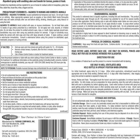 Farnam Mosquito Halt Repellent Spray for Horses, Ready-to-Use Fly and Bug Spray, 32 Fluid Ounces, One Quart Bottle with Trigger Sprayer in Saudi Arabia