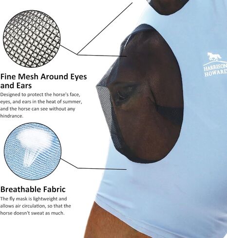Harrison Howard Super Comfort Stretchy Fly Mask Large Eye Space with UV Protection Soft on Skin with Breathability Navy Blue L Full Size in Kuwait