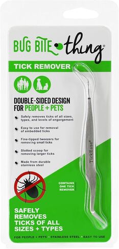 Bug Bite Thing Tick Remover Tool for People & Pets, Patented Two Sided Stainless Steel Design with Fine Tipped Tweezers, Formerly Known as TickEase in Saudi Arabia