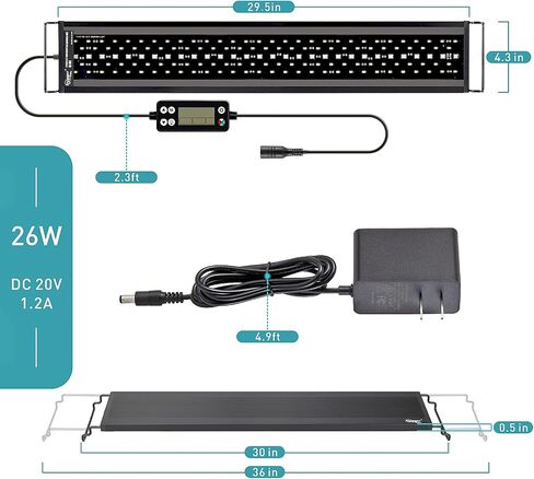 hygger Auto On Off LED Aquarium Light، ضوء خزان الأسماك كامل الطيف مع شاشة LCD، دورة إضاءة 24/7، 7 ألوان، مؤقت قابل للتعديل، IP68 مقاوم للماء، 3 أوضاع لخزان المياه العذبة المزروعة 12 بوصة - 18 بوصة in Kuwait