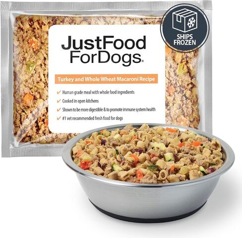 طعام الكلاب الطازج المجمد من JustFoodForDogs، وجبة كاملة أو طعام للكلاب، معكرونة من الديك الرومي والقمح الكامل، 18 أونصة (عبوة من 7 قطع) in Kuwait