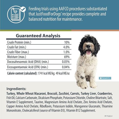 طعام الكلاب الطازج المجمد من JustFoodForDogs، وجبة كاملة أو طعام للكلاب، معكرونة من الديك الرومي والقمح الكامل، 18 أونصة (عبوة من 7 قطع) in Kuwait