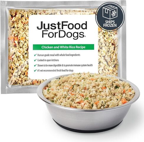 JustFoodForDogs Frozen Fresh Dog Food, Complete Meal or Dog Food Topper, Chicken & White Rice Recipe, 18 oz (Pack of 21) in Saudi Arabia
