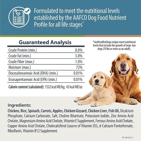 JustFoodForDogs Frozen Fresh Dog Food, Complete Meal or Dog Food Topper, Chicken & White Rice Recipe, 18 oz (Pack of 21) in Saudi Arabia