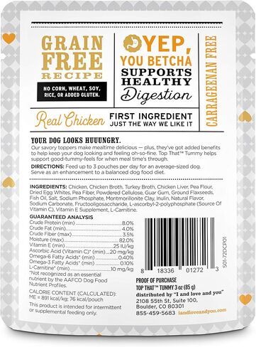 I and love and you Top That Meal Enhancer - غلاف طعام الكلاب الرطب الخالي من الحبوب، حزمة متنوعة، 3 أونصة، حزمة من 6 أكياس in Kuwait