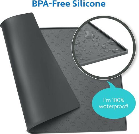 MIGHTY MONKEY 100% Waterproof Dog Food Mat, Raised Edges Silicone Pet Feeding Placemat for Cat, Dogs, Pet Bowls, High Lipped Tray Prevents Water Spills, Food on Floor, Dishwasher Safe, 18x12, Gray in Kuwait