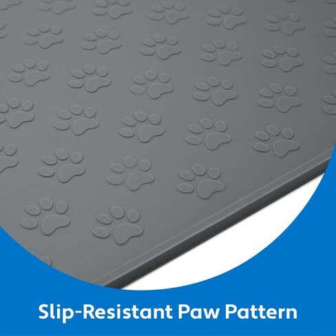 MIGHTY MONKEY 100% Waterproof Dog Food Mat, Raised Edges Silicone Pet Feeding Placemat for Cat, Dogs, Pet Bowls, High Lipped Tray Prevents Water Spills, Food on Floor, Dishwasher Safe, 18x12, Gray in Kuwait