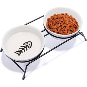 3 Cat Food Bowls Ceramic 13 oz Upgraded with Stainless Steel Stand Non-Slip and Anti-Rust Elevated Raised Cat Bowls for Food and Water, Pet Dishes Bowl for Indoor Cats and Puppy, Dishwasher Safe