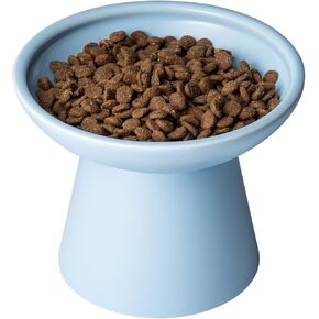 Extra Wide Elevated Cat Bowls - Ceramic Cat Food Bowl 6.2" Raised Cat Food Bowls Elevated Shallow Cat Food Dish, Whisker Fatigue, Lead & Cadmium Free, 5" Good Height for Cat Feeding, Blue