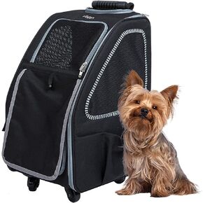 Petique 5-in-1 PET Carrier, Features: Rolling, Top Handle, Backpack, Luggage Attachment, Car Seat All in ONE for Small to Medium Dog, Cat, Bunny, Supports Pets up to 25LBS - Pepper in Saudi Arabia