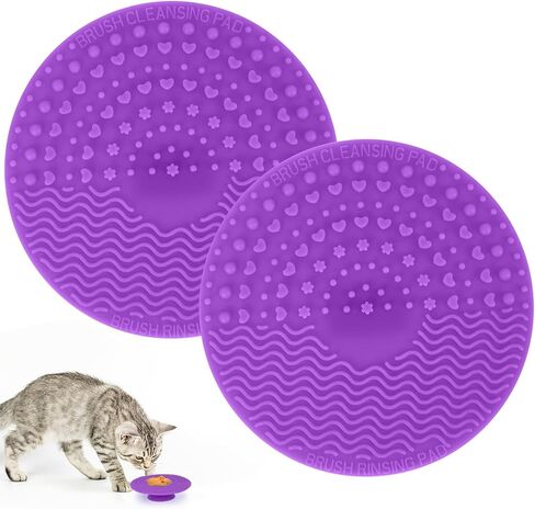 Lick Mat for Cats, Licking Mat for Cats Small 2 Pack with Suction Cups, Small Lick Mat for Small Cats, Boredom Anxiety Reducer, Round Cat Licking Mat, Alternative to a Slow Feed Cat Bowl or Dish in Kuwait
