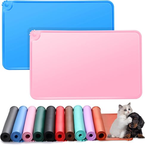 Skylety 10 Pack Dog Food Mat Dog Cat Bowl Mat 19 x 12 Inch Silicone Muticolor Anti Slip Dog Feeding Mat with Edge Waterproof Cat Food Mats for Floor, Pet Placemat for Food and Water to Prevent Spills in Saudi Arabia