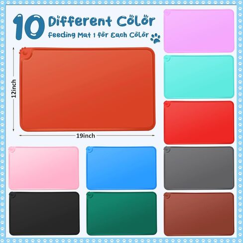 Skylety 10 Pack Dog Food Mat Dog Cat Bowl Mat 19 x 12 Inch Silicone Muticolor Anti Slip Dog Feeding Mat with Edge Waterproof Cat Food Mats for Floor, Pet Placemat for Food and Water to Prevent Spills in Saudi Arabia
