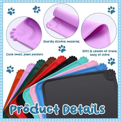 Skylety 10 Pack Dog Food Mat Dog Cat Bowl Mat 19 x 12 Inch Silicone Muticolor Anti Slip Dog Feeding Mat with Edge Waterproof Cat Food Mats for Floor, Pet Placemat for Food and Water to Prevent Spills in Saudi Arabia