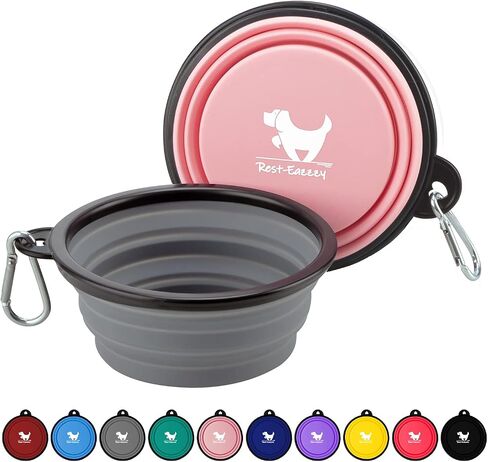 Collapsible Dog Bowls for Travel, 2-Pack Dog Portable Water Bowl for Dogs Cats Pet Foldable Feeding Watering Dish for Traveling Camping Walking with 2 Carabiners, BPA Free in Saudi Arabia
