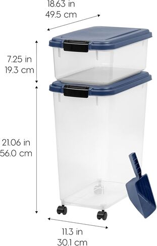 IRIS USA 3-Piece 42 Lbs / 57.5 Qt WeatherPro Airtight Pet Food Storage Container Combo with Scoop and Treat Box for Dog Cat Bird Food, Stackable, Keep Pests Out, Translucent Body, BPA Free, Chrome in Saudi Arabia