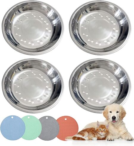 Stainless Steel Cat Feeder, 6.14 inch Wide Shallow Cat Bowls with Whisker Relief, Includes Non-Slip Placemat, Set of 8 for Small Dog & Cat in Saudi Arabia