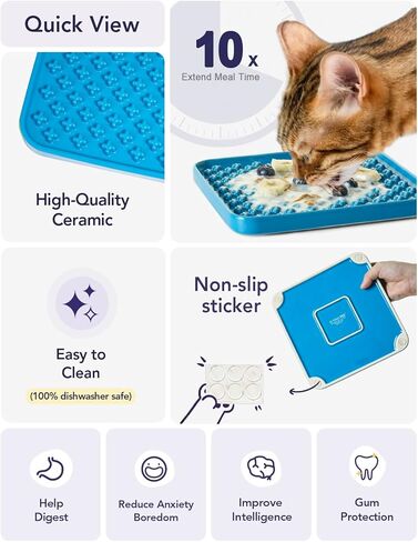 وحدة تغذية بطيئة للقطط من LE TAUCI PET، حصيرة لعق مقاس 5.5 بوصة للقطط والجراء، حصيرة لعق لتخفيف القلق، وحدة تغذية ألغاز لزبدة الفول السوداني، والمكافآت، وألعاب إثراء الحيوانات الأليفة، مجموعة من قطعتين، أزرق وبرتقالي in Kuwait