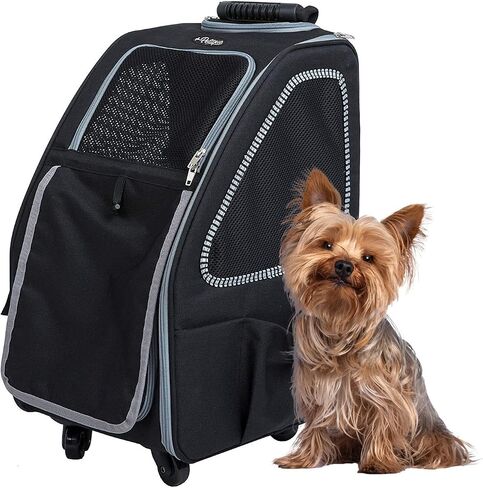 Petique 5-in-1 PET Carrier, Features: Rolling, Top Handle, Backpack, Luggage Attachment, Car Seat All in ONE for Small to Medium Dog, Cat, Bunny, Supports Pets up to 25LBS - Pepper in Saudi Arabia