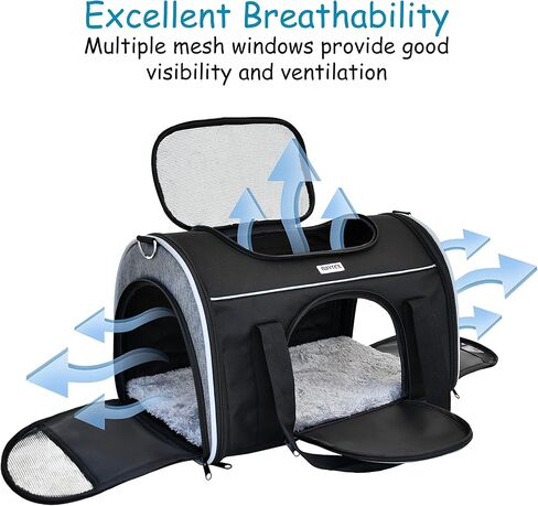 ناقلات القطط من نافريكس لحمل الكلاب الصغيرة، حامل الحيوانات الأليفة للقطط، معتمد من شركات الطيران مع جيبين شبكيين للتخزين، وسادة من الصوف وبطاقة الاسم in Kuwait