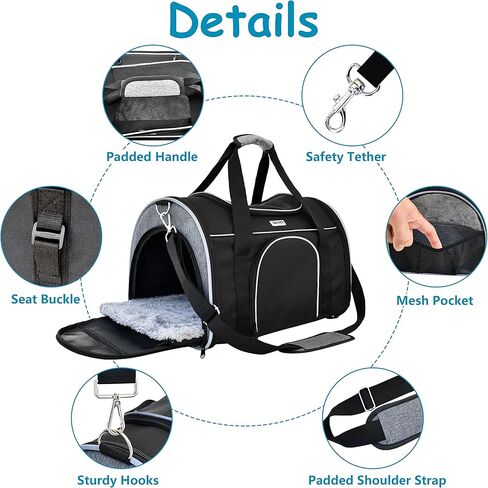 ناقلات القطط من نافريكس لحمل الكلاب الصغيرة، حامل الحيوانات الأليفة للقطط، معتمد من شركات الطيران مع جيبين شبكيين للتخزين، وسادة من الصوف وبطاقة الاسم in Kuwait