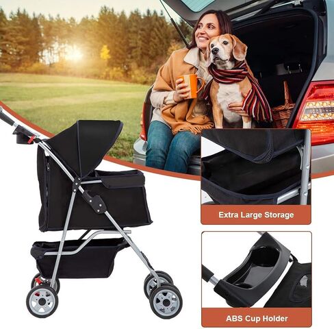 BestPet Pet Stroller Cat Dog Cage Stroller Travel Folding Carrier,Black in Kuwait