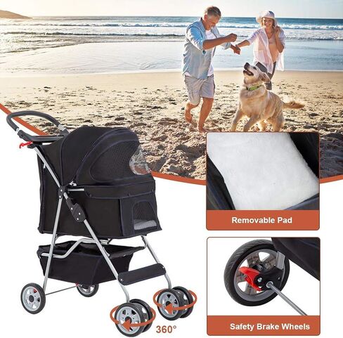 BestPet Pet Stroller Cat Dog Cage Stroller Travel Folding Carrier,Black in Kuwait