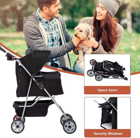 BestPet Pet Stroller Cat Dog Cage Stroller Travel Folding Carrier,Black in Kuwait