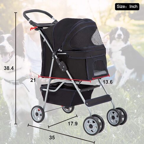 BestPet Pet Stroller Cat Dog Cage Stroller Travel Folding Carrier,Black in Kuwait