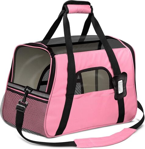 Paws & Pals Airline Approved Pet Carrier - Soft-Sided Carriers for Small Medium Cats and Dogs Air-Plane Travel On-Board Under Seat Carrying Bag with Fleece Bolster Bed for Kitten Cat Puppy Dog Taxi in Kuwait