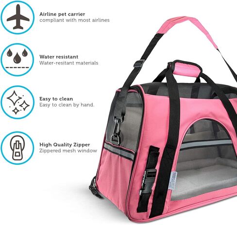 Paws & Pals Airline Approved Pet Carrier - Soft-Sided Carriers for Small Medium Cats and Dogs Air-Plane Travel On-Board Under Seat Carrying Bag with Fleece Bolster Bed for Kitten Cat Puppy Dog Taxi in Kuwait