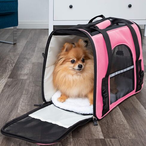 Paws & Pals Airline Approved Pet Carrier - Soft-Sided Carriers for Small Medium Cats and Dogs Air-Plane Travel On-Board Under Seat Carrying Bag with Fleece Bolster Bed for Kitten Cat Puppy Dog Taxi in Kuwait