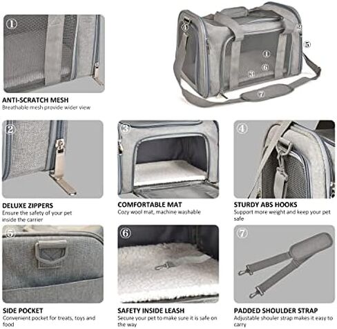 Henkelion Cat Carriers Dog Carrier Pet Carrier For Small / Medium Cats Dogs Puppies (Up To 15lbs), TSA Airline Approved Small Dog Carrier Soft Sided, Collapsible Waterproof Travel Puppy Carrier - Grey in Kuwait