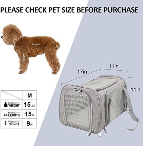 Henkelion Cat Carriers Dog Carrier Pet Carrier For Small / Medium Cats Dogs Puppies (Up To 15lbs), TSA Airline Approved Small Dog Carrier Soft Sided, Collapsible Waterproof Travel Puppy Carrier - Grey in Kuwait