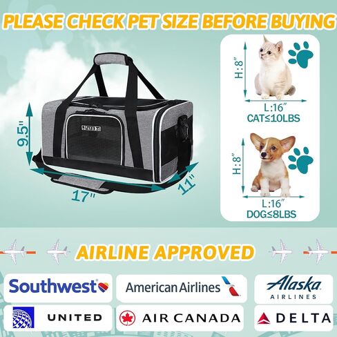 Petskd Pet Carrier 17x13x9.5 معتمد من شركة الطيران الجنوبية الغربية، حقيبة نقل الحيوانات الأليفة للقطط والكلاب الصغيرة، حامل كلب ناعم للحيوانات الأليفة التي يتراوح وزنها من 1 إلى 15 رطل، حامل قطط للكلاب مع سحاب قفل أمان (وردي) in Kuwait