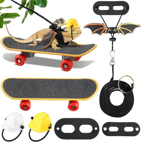 5 Pieces Bearded Dragon Accessories Toy Set Bearded Dragon Leashes and Harnesses S/M/L 3 Size Packed Lizard Harness Mini Scooter Lizard Helmet Hats Adjustable Bearded Dragon Leash (Black) in Saudi Arabia
