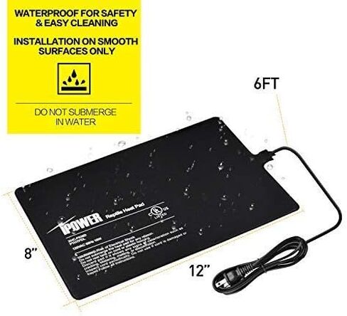 iPower 8 × 12 بوصة حصيرة الحرارة الزواحف تحت خزان سخان Terrarium وسادة التدفئة مثالية للعنكبوت الأفعى الرتيلاء الناسك سلحفاة السلطعون، أسود in Kuwait